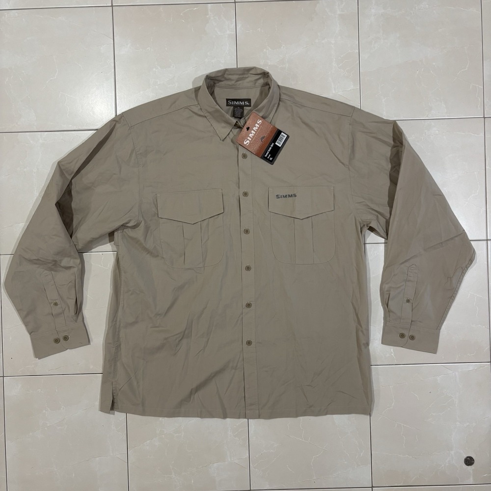 Simms Vented Guide Shirt Men's XL NWT Fishing Hiking Outdoors Khaki Beige Tan